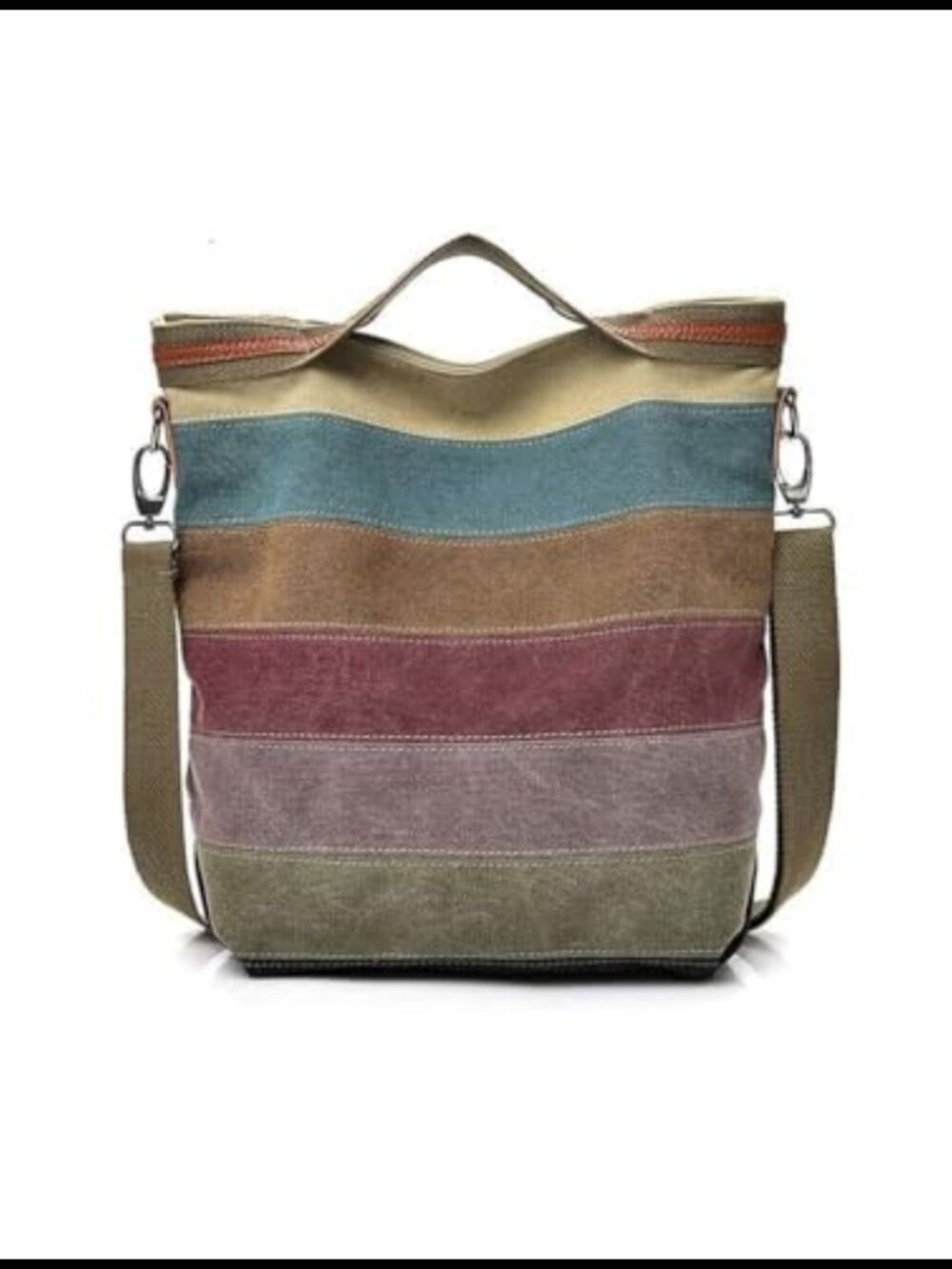 Canvas Hobo Handbag Multi-Color Tote Crossbody Bag Detachable Strap